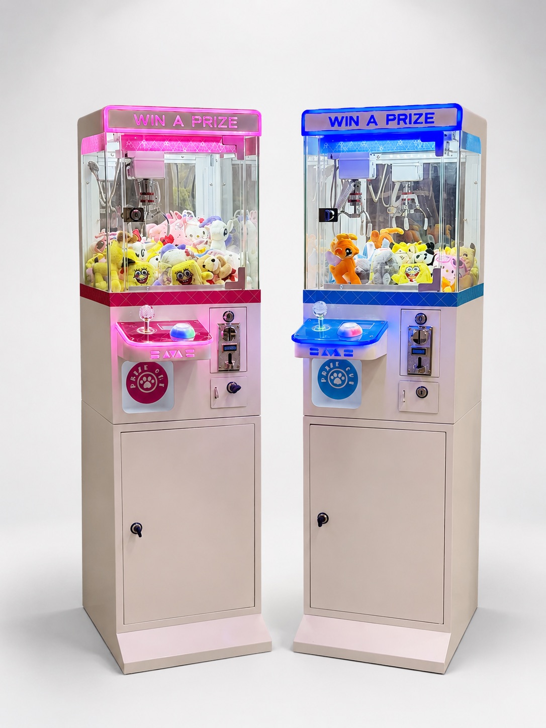 Pink and blue claw machines delivered and ready to play